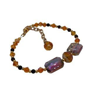 Crystal bracelet orange glass black agate large AB finish emerald cut crystals